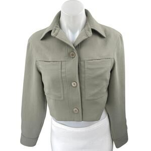 Aritzia Wilfred Green Long Sleeve Pockets Button Down Crop Shirt Jacket Top 2XS